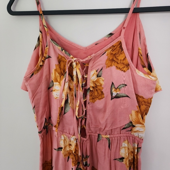 MINKPINK Dress Womens Medium Pink Floral Ruffle Midi - Picture 4 of 5